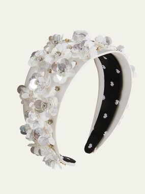Lele Sadoughi Dove White Brigitte Paillette Floral Headband